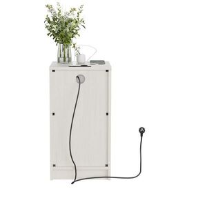 OKWISH NOČNÍ stolek 33/40/61, 5 cm bílý z MDF s nabíjecí stanicí, zásuvkou a košem obraz