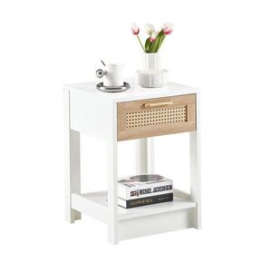 OKWISH NOČNÍ stolek 40/40/55 cm přírodní/bílá z MDF s ratanovým dekorem a zásuvkou obraz