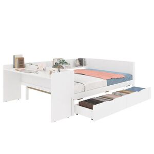 OKWISH POSTEL s psacím stolem 140/200 cm bílá z borovice a dřevotřísky se zásuvkami a regály obraz