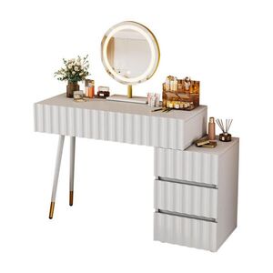 OKWISH TOALETNÍ stolek 100/40/127 cm bílý z MDF a dřevotřísky s LED zrcadlem a 5 zásuvkami obraz