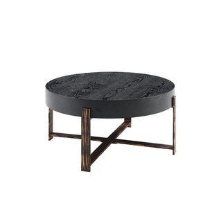 Modfu KONFERENČNÍ stolek z MDF a kovu 68x68x36 cm černá s bronzovým podnožím, kulatý industriální vintage design obraz