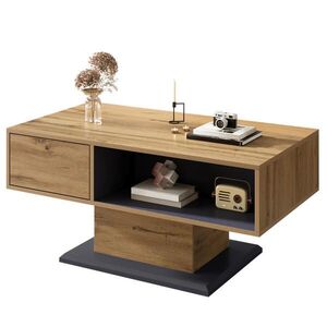 Modfu KONFERENČNÍ stolek z dřevotřísky 100x50x46, 5 cm šedo-dřevěný s oboustranným úložným prostorem a vnitřní přihrádkou obraz