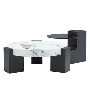 Modfu ODKLÁDACÍ stolek z MDF a skla 61x61x30 cm bílá/černá, sada 2 ks s mramorovým dekorem a variabilním použitím obraz