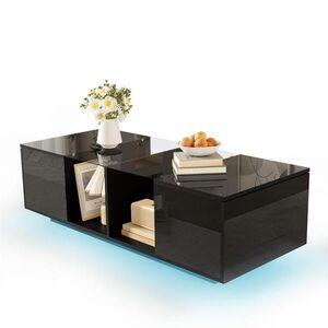 Modfu KONFERENČNÍ stolek z MDF, skla a dřevotřísky 120x50x38, 5 cm černý s LED osvětlením a úložným prostorem obraz
