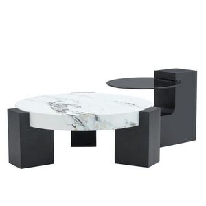 OKWISH ODKLÁDACÍ stolek 61/30 cm bílá a černá z MDF a skla s mramorovým dekorem a rozebíratelným designem obraz