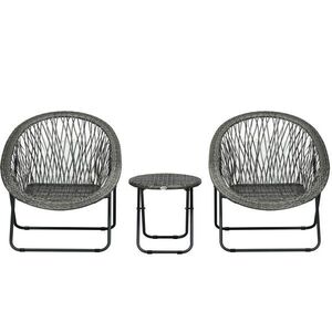 OKWISH BALKONOVÝ set 76/77/78 cm šedý z umělého ratanu a oceli se skládacím stolkem a 2 židlemi obraz