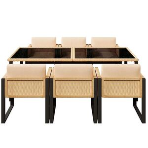 OKWISH ZAHRADNÍ jídelní set 170/80/75 cm černá a hnědá z ratanu a látky pro 6 osob s polstry obraz