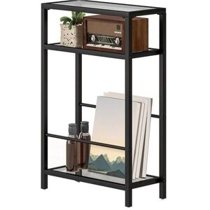 OKWISH ODKLÁDACÍ stolek 40/18/62 cm černý z skla s třípatrovým úložným prostorem a ocelovým rámem obraz
