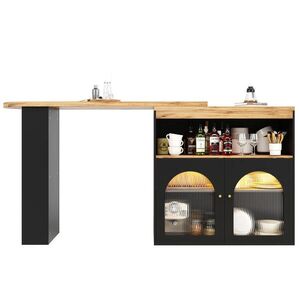 OKWISH BAROVÝ stůl 138-193/39/105 cm černý z MDF s LED osvětlením, otočný a s úložným prostorem obraz