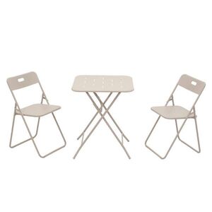 OKWISH BISTRO set 60/60/73 cm béžový z oceli skládací, 2 židle a 1 stůl obraz
