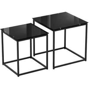 OKWISH SADA odkládacích stolků 42/42/42 a 50/50/52 cm černá z oceli se skleněnou deskou obraz