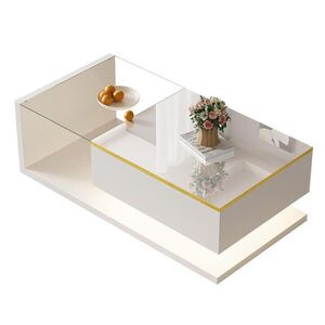 Redom KONFERENČNÍ stolek 100/50/32, 5 cm s LED osvětlením, skleněnou deskou a úložným prostorem, Bílá obraz