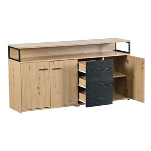 Redom SIDEBOARD 150/35/75, 9 cm s otevřenými policemi, 3 zásuvkami a 3 dvířky, moderní úložný prostor, Černá/Hnědá obraz
