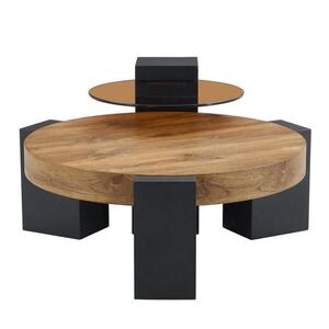 Redom KONFERENČNÍ stolek 61/61/30 cm s druhou úrovní a rozebíratelným designem, stabilní L-nohy, Černá/Hnědá obraz