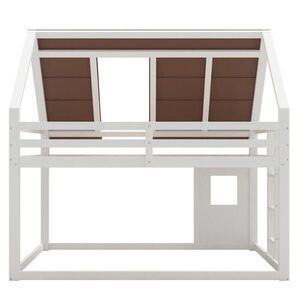 Redom PALANDA 140/200 cm s domečkovým designem, střechou, žebříkem a zábradlím, stabilní konstrukce, Bílá/Hnědá obraz