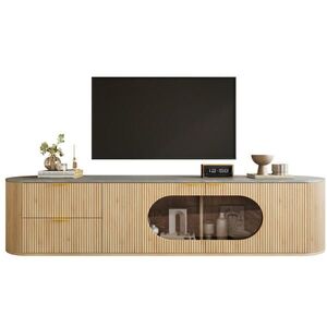 Redom TV stolek 172/38/45, 5 cm s vertikální 3D strukturou, oválnou vitrínou a vícezónovým úložným prostorem, Natural obraz