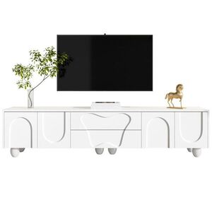 Redom TV stolek 180/40/42 cm s úložným prostorem, masivními dřevěnými nohami a matným povrchem, Bílá obraz
