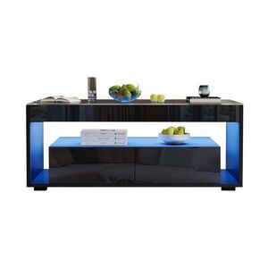 Redom KONFERENČNÍ stolek 100/50/40 cm s LED osvětlením, 2 zásuvkami a skleněnou deskou, černá obraz