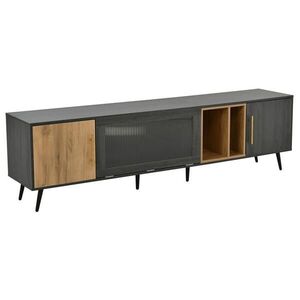Redom TV stolek 200/40/55, 5 cm s úložným prostorem, klopnou skleněnou dvířky a vedením kabelů, Šedá / hnědá obraz