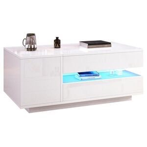 Redom KONFERENČNÍ stolek 95/50/34, 5 cm s výškově nastavitelnou deskou, LED osvětlením, úložným prostorem a lesklým povrchem, Bílá obraz