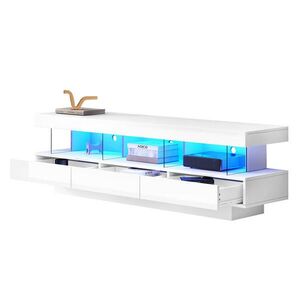 Redom TV stolek 160/38/50, 5 cm s LED osvětlením, ovládáním přes aplikaci, Bluetooth a 3 skleněnými policemi, Bílá obraz