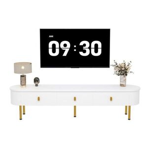 Redom TV stolek 174/35/41 cm s 3 zásuvkami, zaoblenými hranami a zlatými detaily, Bílá obraz