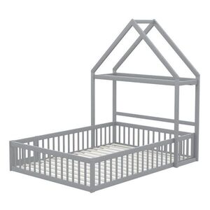 Redom DĚTSKÁ postýlka 140/200 cm s úložným prostorem, ochranným zábradlím, dvířky a lamelovým roštem, Šedá obraz