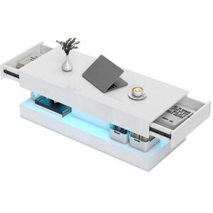 Redom KONFERENČNÍ stolek 120/50/42 cm s LED osvětlením, úložným prostorem a vysokým leskem, Bílá obraz