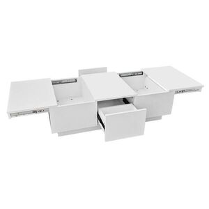 Redom KONFERENČNÍ stolek 100/50/31 cm s push-pull úložným prostorem a dvěma zásuvkami, vysoký lesk, Bílá obraz
