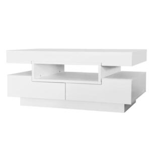 Redom KONFERENČNÍ stolek 80/50/36 cm s LED osvětlením, vysokým leskem a úložným prostorem, Bílá obraz