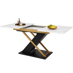 Redom JÍDELNÍ stůl 120-160/80/75, 4 cm s výsuvnou deskou, mramorovým dekorem a stabilní kovovou konstrukcí, Černá obraz