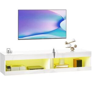 Redom ZÁVĚSNÝ TV stolek 140/40/30 cm s RGB LED osvětlením, otevřenými úložnými prostory a kabelovým vedením, Lesklá bílá obraz