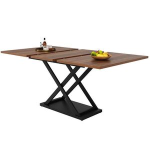 Redom ROZKLÁDACÍ jídelní stůl 120-160/80/75 cm s teleskopickým rozkladem, křížovými kovovými nohami a odolnou deskou, Ořechová/černá obraz