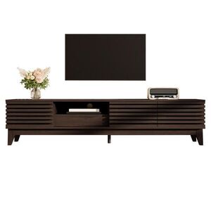 Redom TV stolek 170/35/40 cm s třemi dvířky a zásuvkou, vintage lamelový design, Přírodní obraz