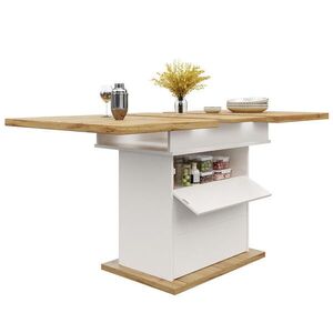 Redom JÍDELNÍ stůl 110-140/80 cm, rozkládací, se skrytým úložným prostorem a 3 policemi, Přírodní/Bílá obraz