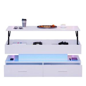 Redom KONFERENČNÍ stolek 100/50/44 cm s hydraulicky výškově nastavitelnou deskou, LED osvětlením a úložným prostorem, Bílá obraz