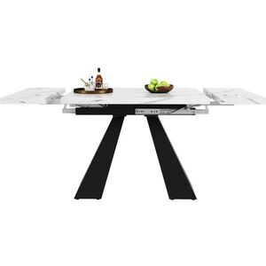 OKWISH JÍDELNÍ stůl 99-159/74/77 cm bílá/černá z MDF a kovu rozkládací s mramorovým dekorem obraz
