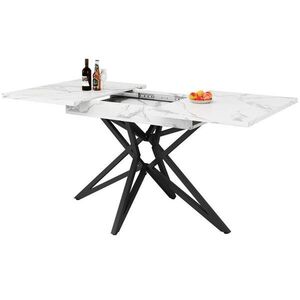 OKWISH JÍDELNÍ stůl 120(160)/80/76 cm bílý z MDF a kovu rozkládací s mramorovým dekorem obraz