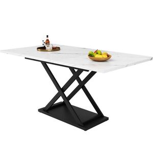 OKWISH JÍDELNÍ stůl 120-160/80/75 cm bílá/černá z MDF a kovu rozkládací s křížovou podnoží obraz