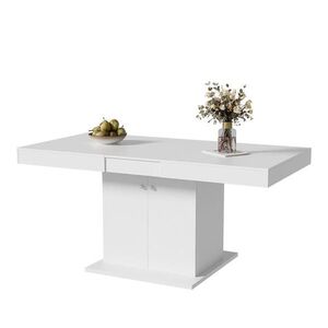 OKWISH JÍDELNÍ stůl 140/180/80/76 cm bílý z dřevotřísky s úložným prostorem a rozkládací deskou obraz