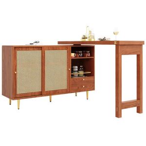 OKWISH BAROVÝ stůl 107/40/71, 4 cm hnědý z MDF s otočnou a rozkládací deskou a úložným prostorem obraz