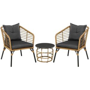 Modfu BISTRO set z oceli a PE ratanu 62x65x78 cm písková s polstrovanými křesly a stolkem obraz