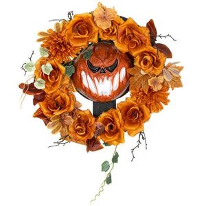 Outsunny HALLOWEEN dekorace Závěsný dýňový věnec s 44 LED diodami s efektem plamenů obraz