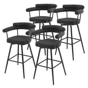ML-DESIGN SADA 4 otočných barových židliček, tmavě šedé s plyšovým potahem, výška 76 cm obraz