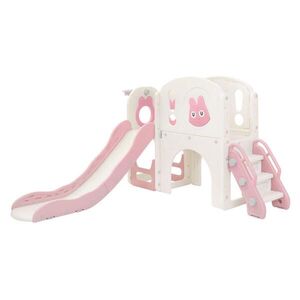 Joyz DĚTSKÁ SKLUZAVKA s herní věží a basketbalovým košem, růžová, z plastu obraz