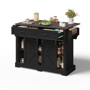 Redom KUCHYŇSKÝ ostrůvek 120/45(70)/91 cm s klopnou pracovní deskou, 2 posuvnými dveřmi a 2 zásuvkami, Černá obraz