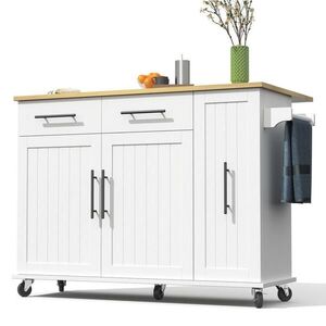 Redom KUCHYŇSKÝ ostrůvek 120/40(65)/90 cm s výklopnou deskou, 3patrovým výsuvným organizérem a kolečky, Bílá a přírodní obraz