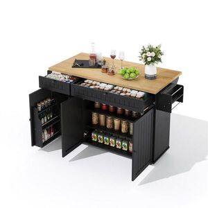Redom KUCHYŇSKÝ ostrůvek 137/89, 5/45 cm s klopnou pracovní deskou, úložným prostorem, pojízdný, přírodní/černá obraz