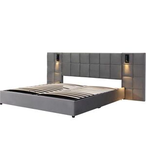 Modfu ČALOUNĚNÁ postel z oceli 180x200 cm šedá s USB, nastavitelným světlem a hydraulickým úložným prostorem obraz