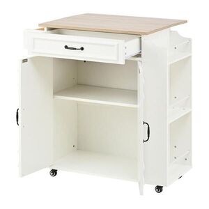 Redom KUCHYŇSKÝ ostrůvek 66/40(60)/90 cm s výklopnou pracovní deskou, zásuvkou, skříňkou a kolečky, Bílá obraz